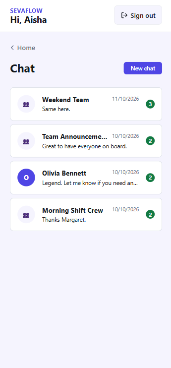 Team chat list with group conversations