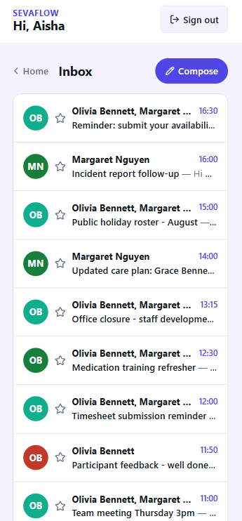 Inbox with messages from the office